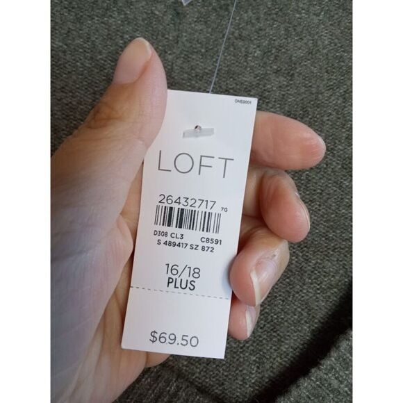 NWT Ann Taylor Loft Green v-Neck w/Faux Blouse Hem Wool Blend Sweater size18 - Picture 6 of 9